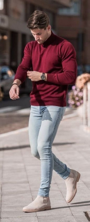 Burgundy skinny jeans | HOWTOWEAR Fashion