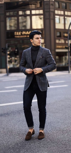 Outfit style mens turtleneck smart, business casual: 