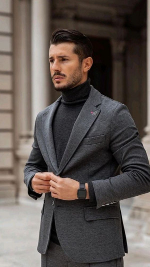 Black high neck with suit men: 