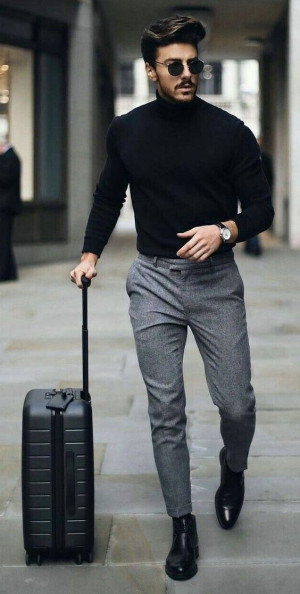 Black turtleneck outfit men, polo neck: 