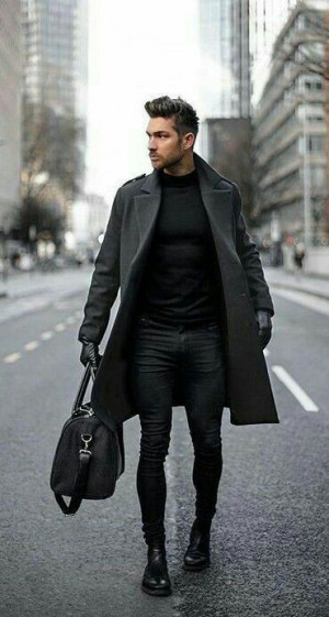 Black turtleneck with overcoat, polo neck: 