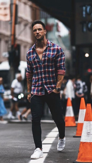 Checked shirt outfit men, men's clothing: 