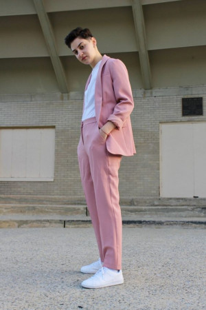Pink outfit inspiration with blazer, dress shirt: 