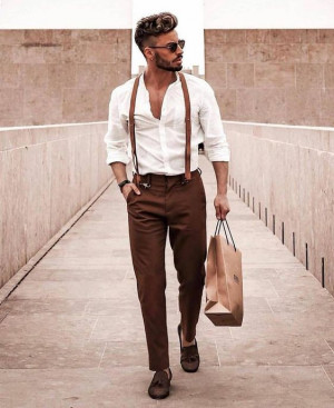 Classy outfit suspenders style men suspenders brown leather, men's braces, men's style: 