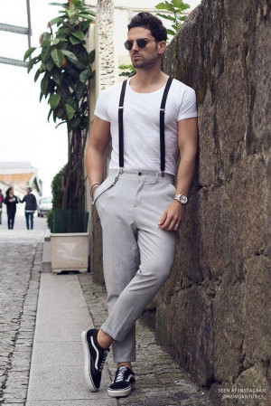 Men's clothing with suspenders: 