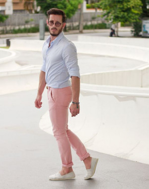 Light Blue and pink look inspiration with dress shirt: 
