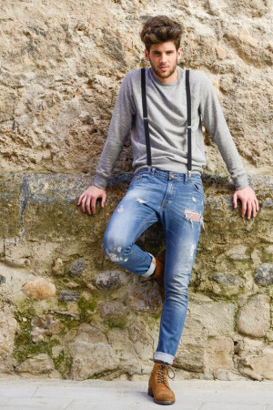 Trendy clothing ideas suspenders with jeans slim-fit pants, men's suspenders, high-rise: 