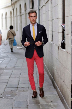 Red outfit style with jeans, blazer, tuxedo, trousers, dress shirt: 