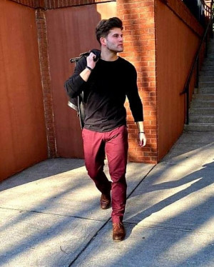 Beige and maroon combo outfit men  Burgundy pants outfit Red pants outfit  Mens casual dress outfits