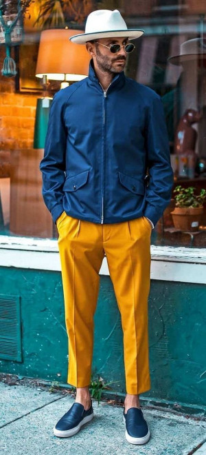 Mustard pants mens outfit, men's clothing: 