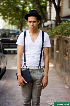 Outfit with men's suspenders fashion: 