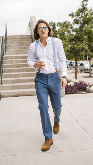 Cobalt blue outfit inspo with jeans, denim, dress shirt: 