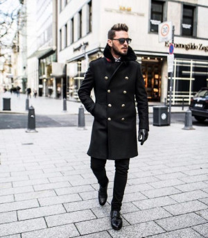 Outfit inspiration black peacoat outfit, double-breasted: 