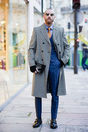 Mens check coat outfit, trench coat: 
