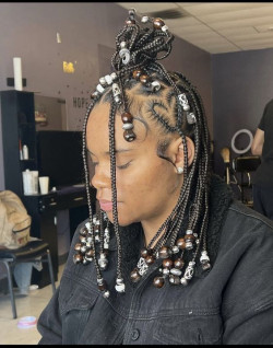 Picture yourself with sleek and silver bead-adorned knotless braids, perfect for the modern muse!: Box braids,  Black hair  