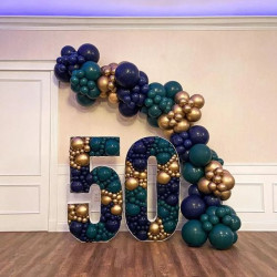 A fancy balloon tribute to fifty years, all in gold and blue. Seriously, it's just lovely!: 