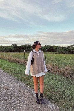 A cozy sweater vest paired with a breezy white dress!: Nasty Gal,  tank top  