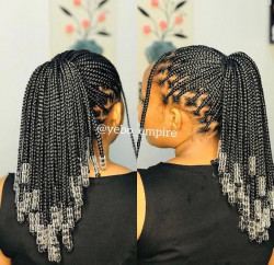 Rocking some chic black knotless braids, all decked out in silver beads: Black hair,  hair coloring,  Box braids  