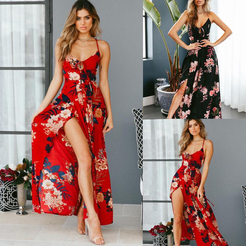 Fashion Women's Floral Long Maxi Dress Split Cocktail Party Beach Sundress: Floral Outfits,  Long Dress  