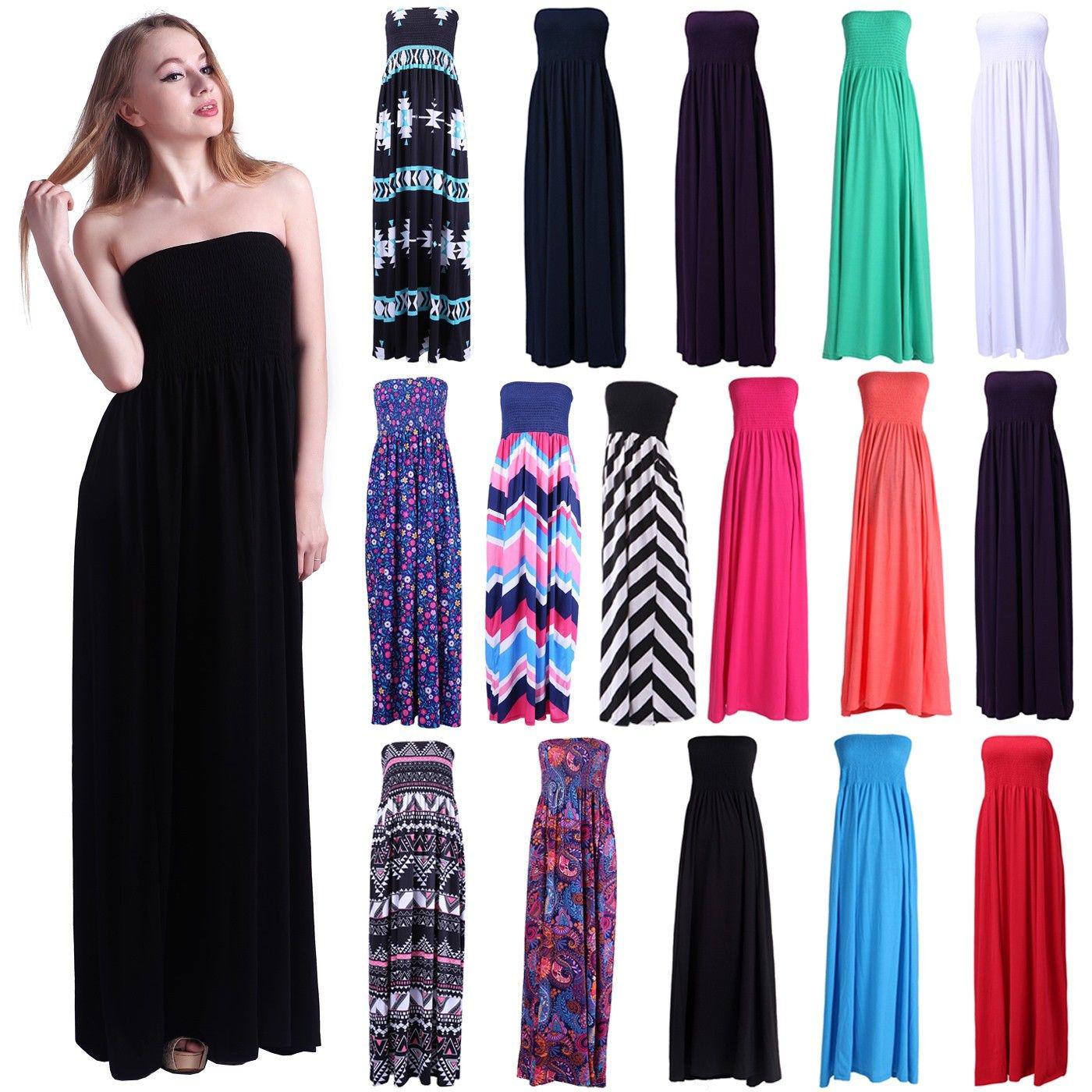 Women’s Strapless Maxi Dress Plus Size Tube Top Long Skirt Sundress ...