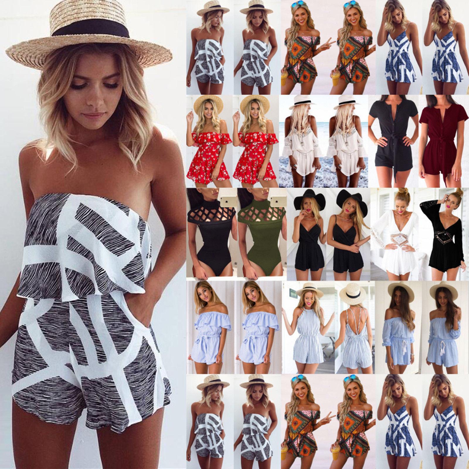 Women Holiday Mini Playsuit Jumpsuit Rompers Summer Beach Casual Shorts Dress