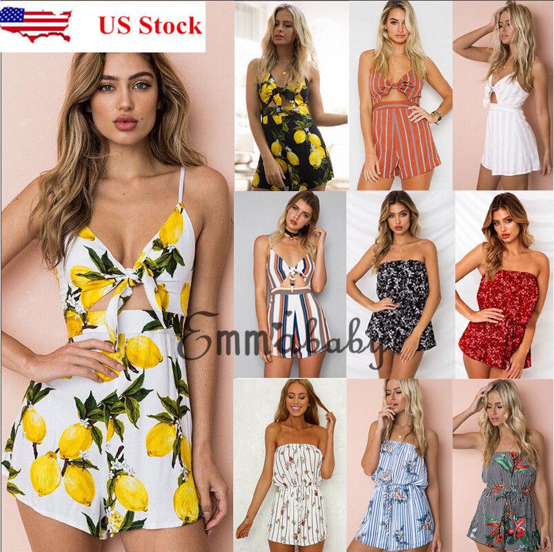 Women's Holiday Mini Playsuit Jumpsuit Rompers Summer Beach Casual Shorts  Dress on Stylevore