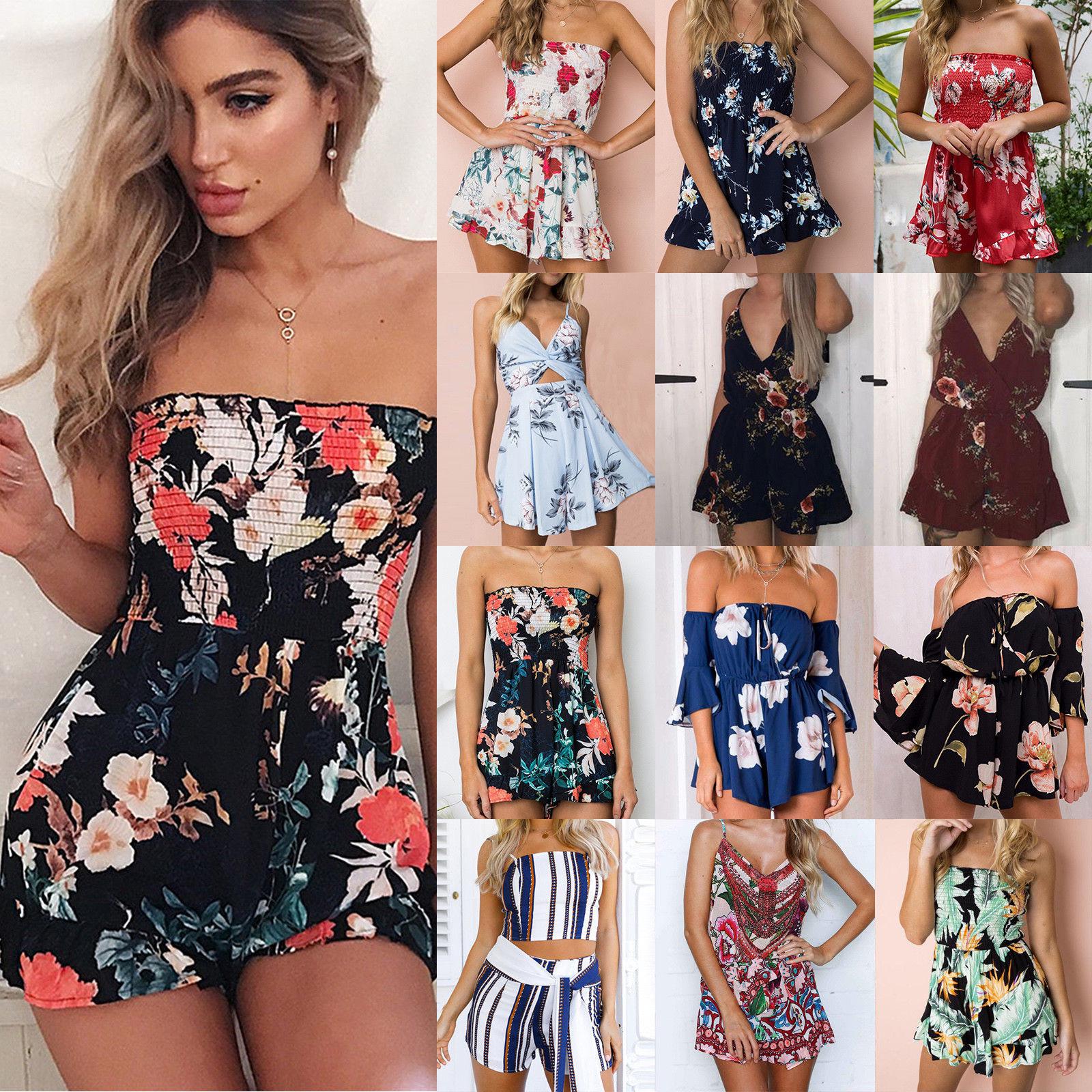 Womens Holiday Mini Playsuit Jumpsuit Rompers Summer Beach Shorts Dress Clubwear: holiday dress,  Cocktail Mini Dress,  Plus Size Party Outfits,  Black Girl Plus Size Outfit  
