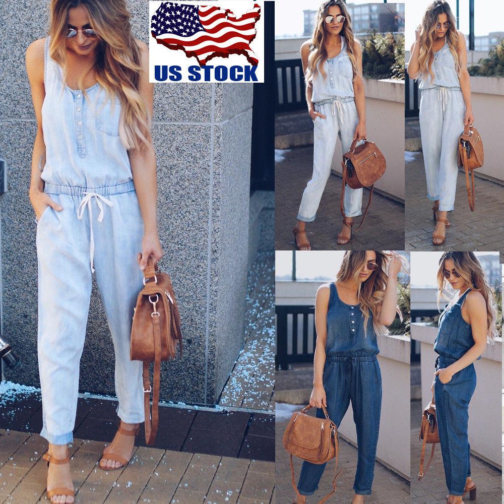 Women Casual Loose Denim Jeans Pants Overalls Straps Jumpsuit Romper Trousers US: Denim Outfits,  Cocktail Mini Dress,  Plus Size Party Outfits,  Black Girl Plus Size Outfit  