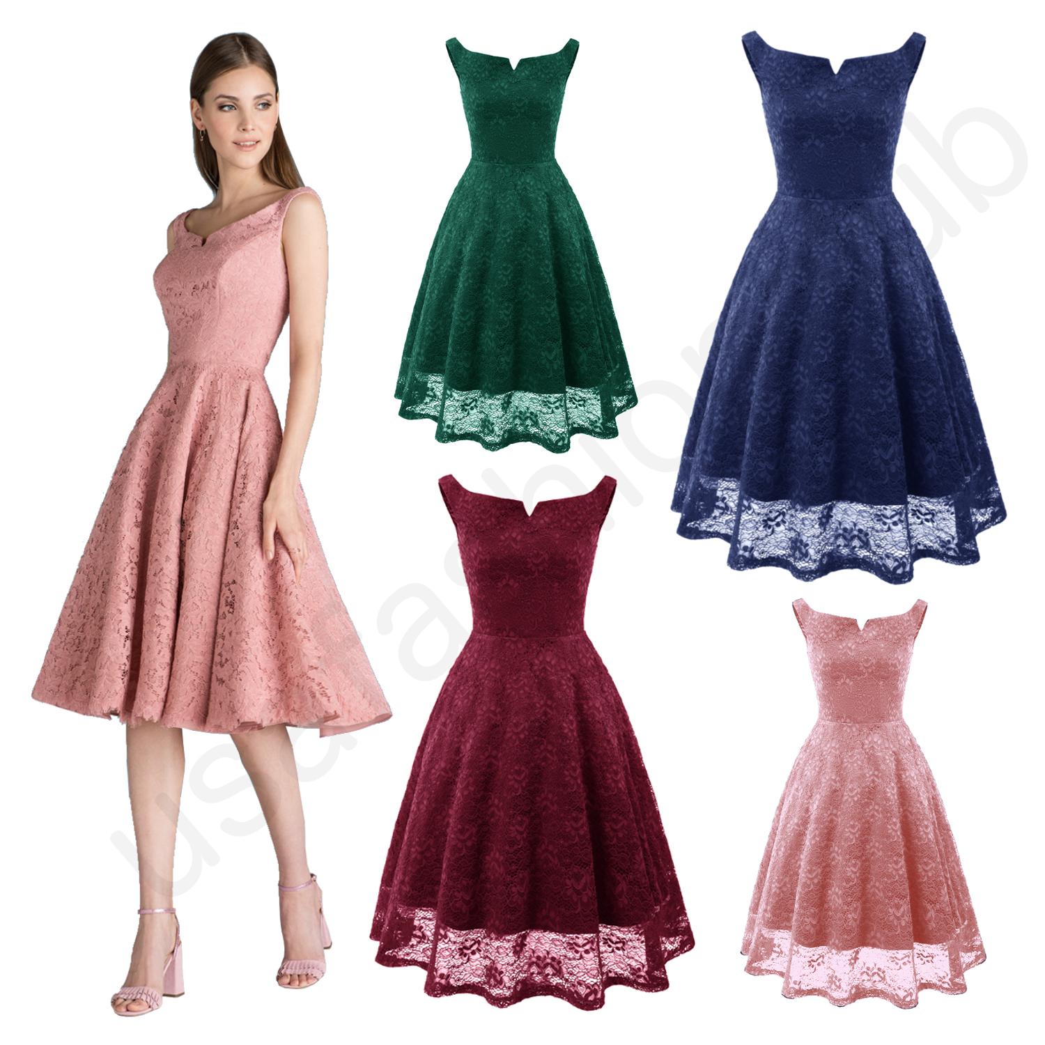 Women's New Vintage Boat Neck Lace Formal Wedding Cocktail Evening Party Dresses: Women Sleeveless Dress,  Beach outfit  