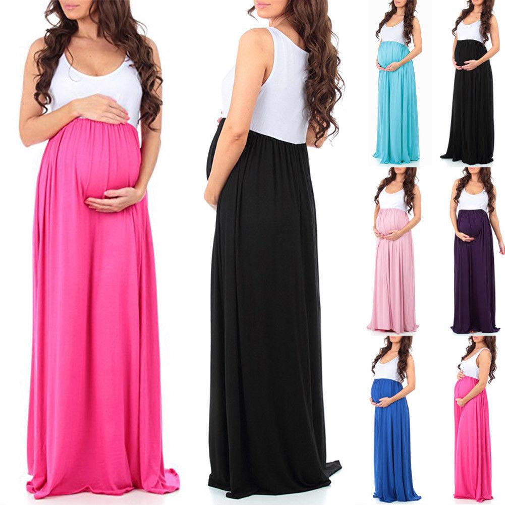 US Hot Pregnant Women Chiffon Maxi Dress Maternity Gown Photography Props Dress: 