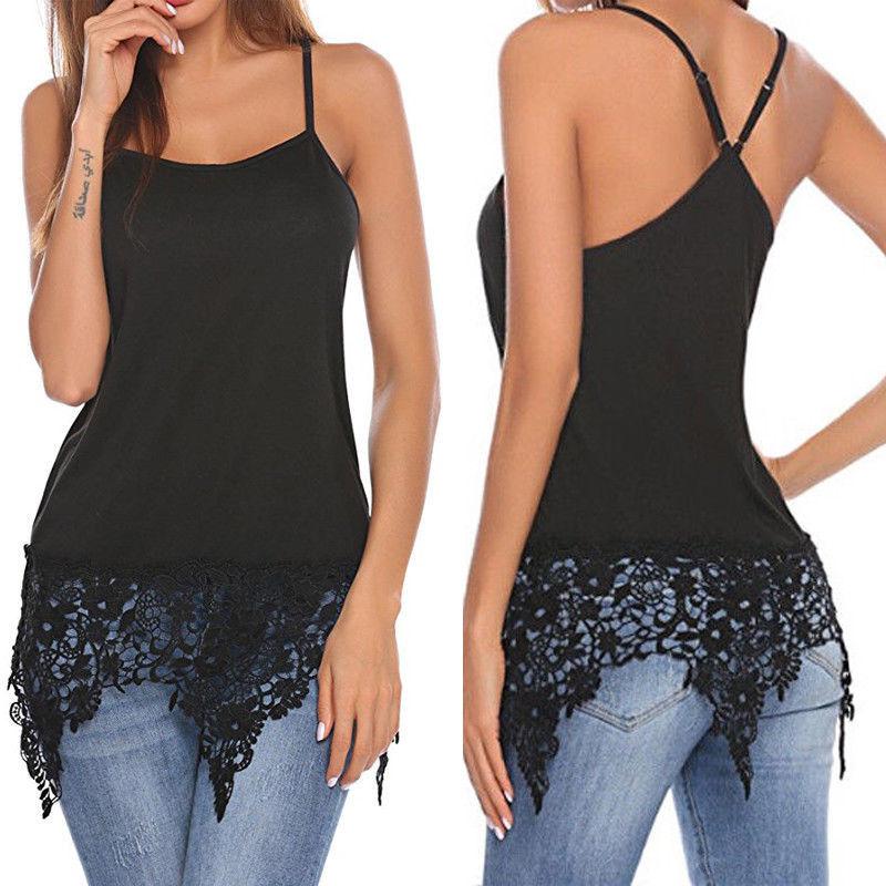 USA Women's Sexy Summer Spaghetti Strap Vest Blouses Lace Trim Shirts Tank Tops: Spaghetti strap  