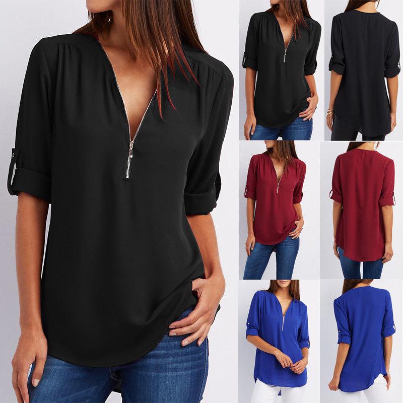 US Fashion Ladies Casual Tops T-Shirt Women Summer Loose Top Long ...