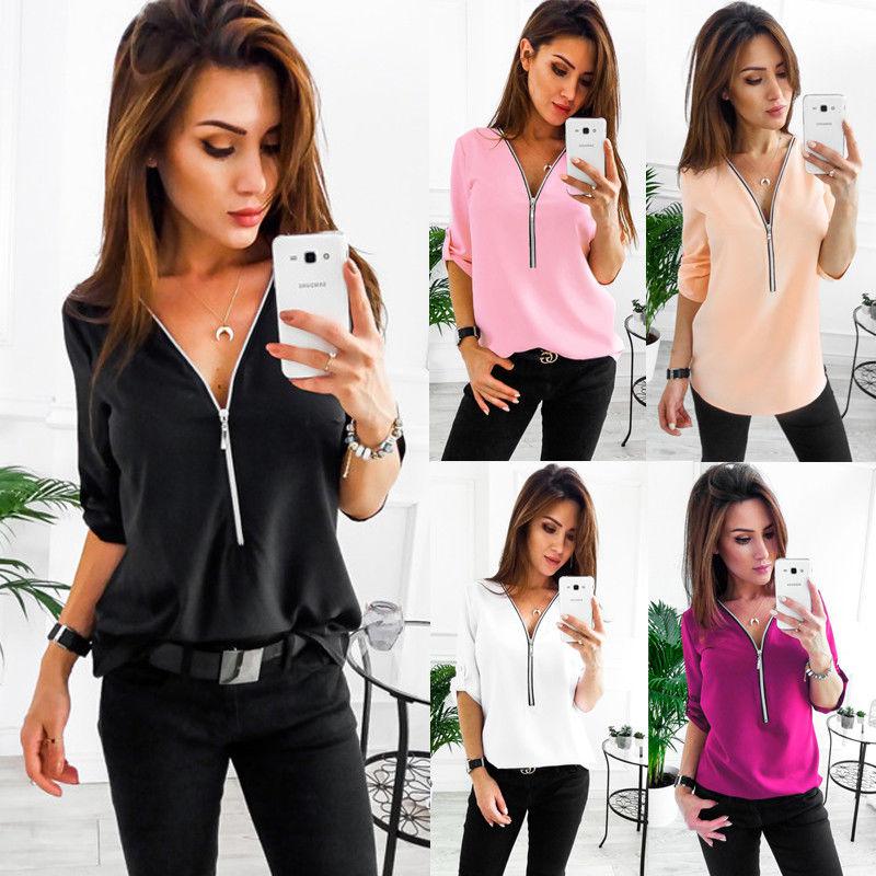 US Women's Ladies Long Sleeve Loose Blouse Casual Shirt Summer Tops T-Shirt: 