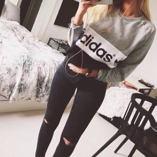 #adidas #blackrippedjeans ...: Cute Tumblr Outfits  