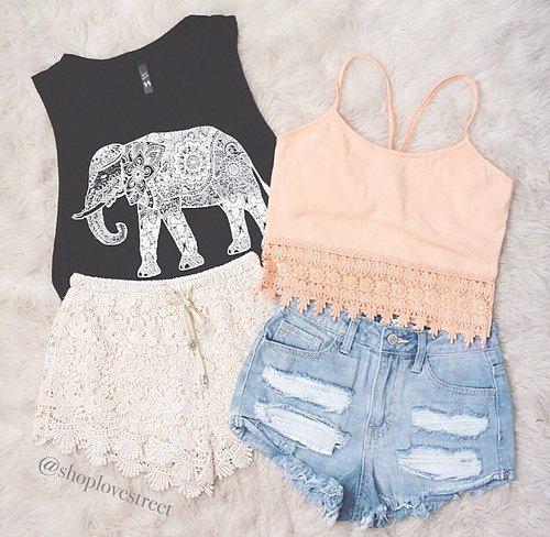 Outfit of the day. Stylish Ways to Wear Denim and Lace Shorts This SummerCrop top Casual wear: summer outfits,  FASHION  