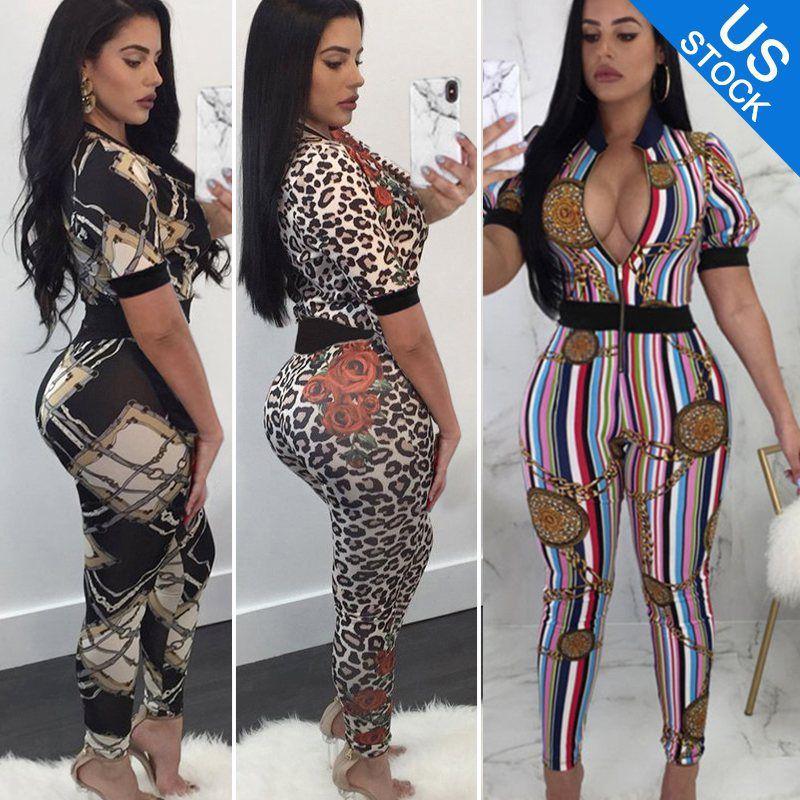 Sexy Women Short Sleeve Front Zipper Bodycon Short Jumpsuit&Romper Club Casual: 