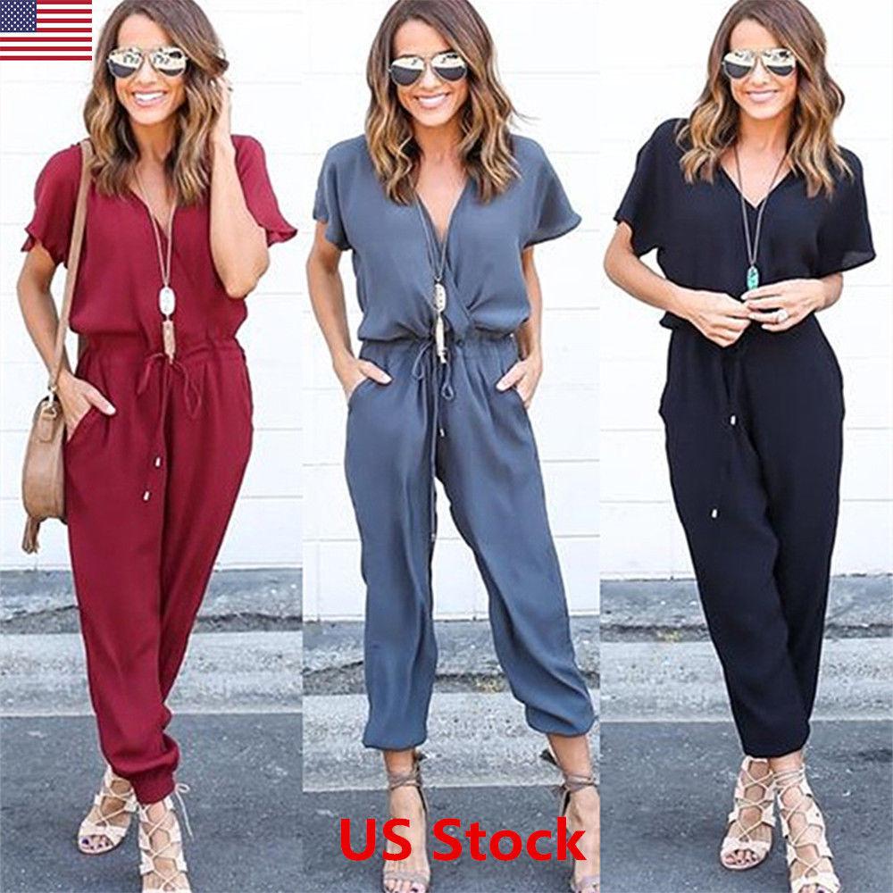 Women Clubwear Playsuit Casual Short Sleeve Party Jumpsuit&Romper Trousers Pants: 