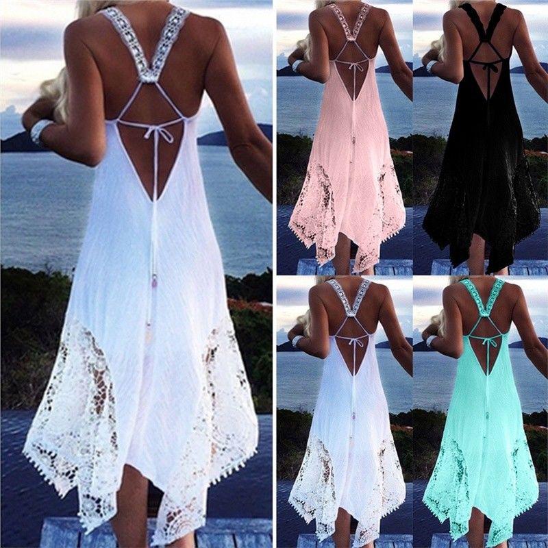 US Summer Women Sexy Backless Sleeveless Maxi Casual Beach Party ...