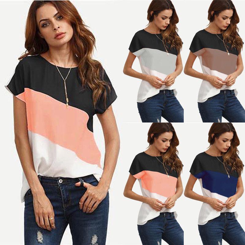 USA Fashion Womens Summer Short Sleeve Blouse T Shirt Ladies Loose ...