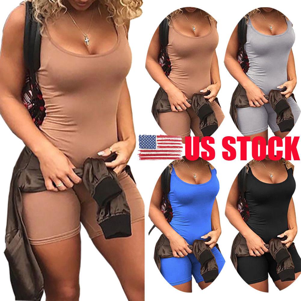 US Women Casual Sleeveless Bodycon Romper Jumpsuit Club Bodysuit Short Pants: 