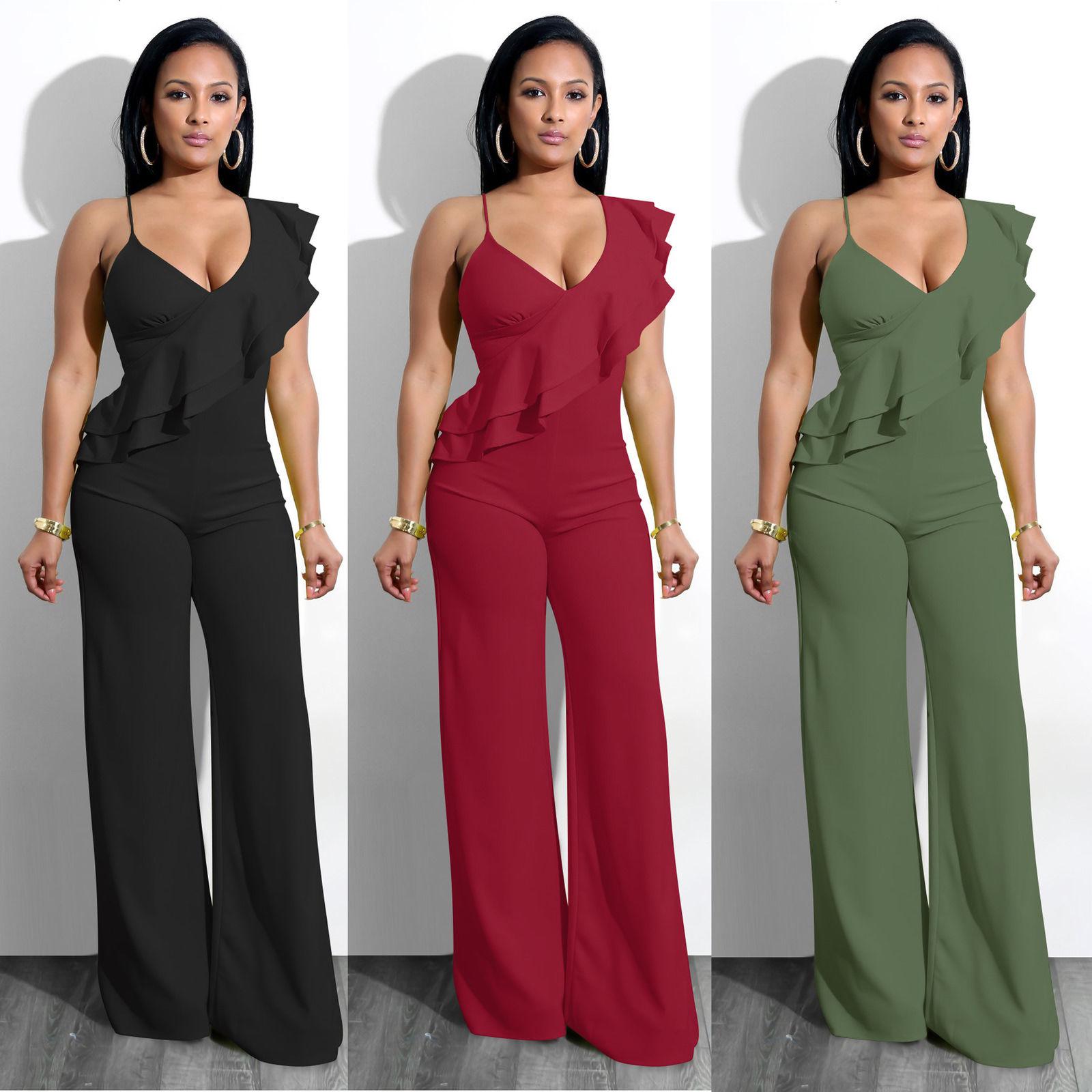 zakdoek rook Roman Sexy Women sleeveless ruffled v Neck bodycon casual club party jumpsuit  rompers on Stylevore