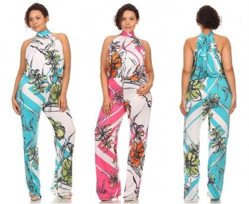 PLUS FLORAL GEOMETRIC BLUE WHITE PINK GREEN CURVY ROMPER JUMPSUIT NEW 1X 2X 3X: 