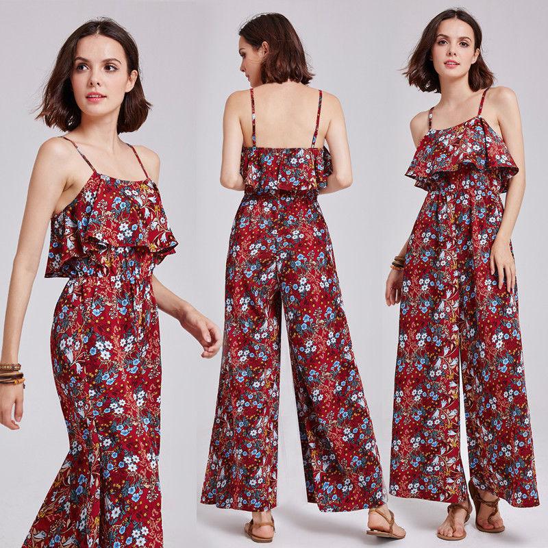 Alisa Pan Women Clubwear Summer Strappy Floral Jumpsuits Split Rompers ...