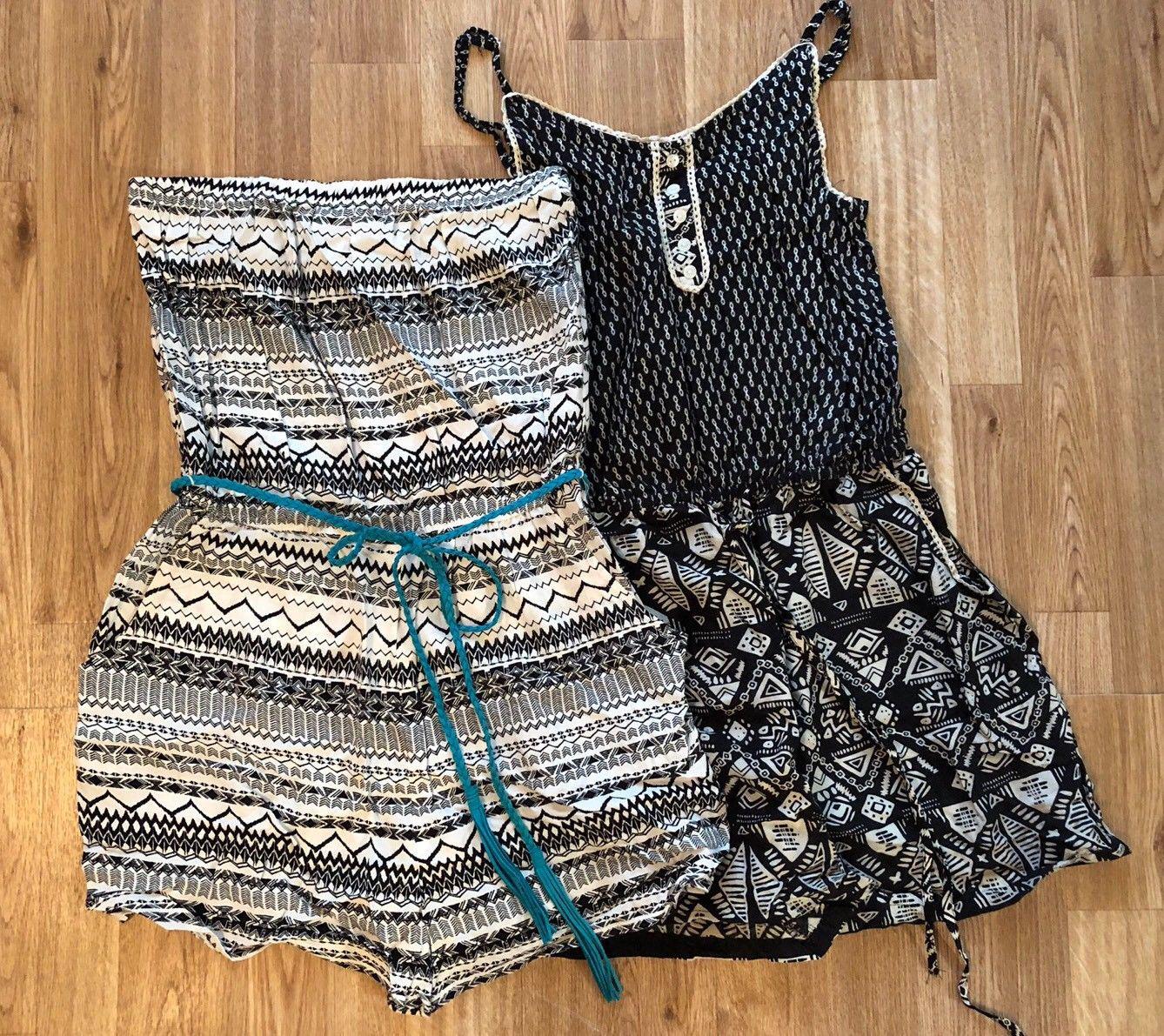 Lot of 2 women’s Jr’s size L Large Romper jumper jumpsuit shorts strapless cami: 