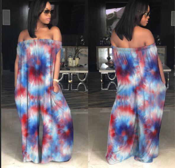Sexy Summer Off The Shoulder Loose Pockets Jumpsuit Wide Leg Rompers Women: 