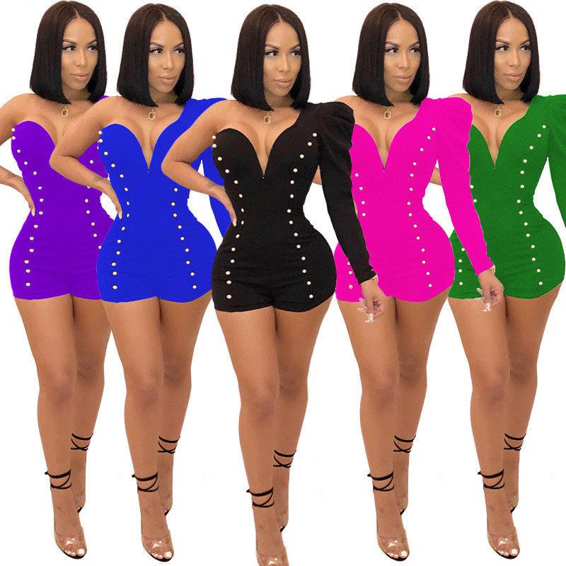 Sexy Women's V-ncek One Shoulder Clubwear Jumpsuit Romper Trousers Evening Dress: 