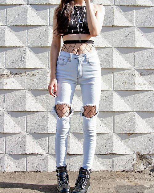 #rippedjeans #tights ...: Cute Tumblr Outfits  