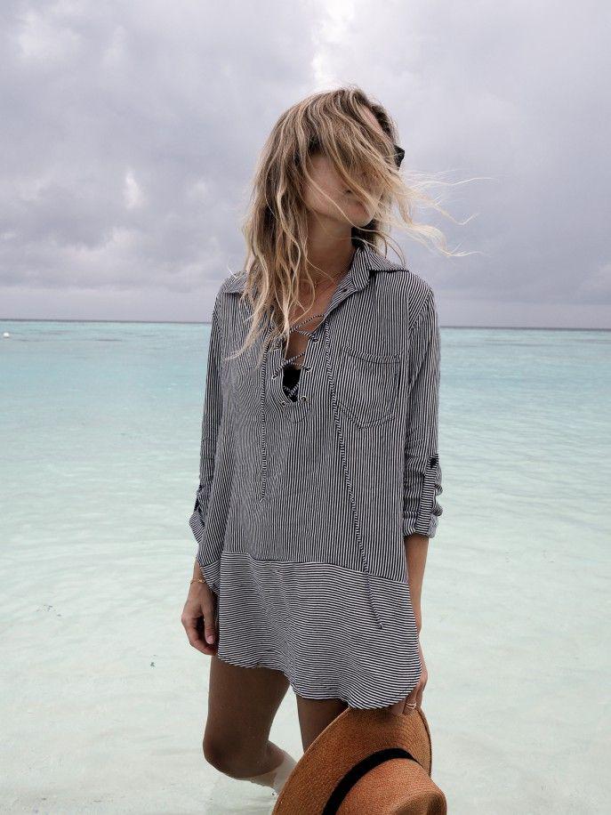 Beach Vacation Outfits : Beach outfit -- grey cover up and straw hat: Beach Vacation Outfits,  Beach outfit  