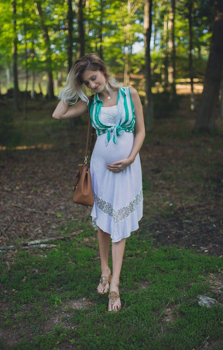 Pregnancy Outfits Ideas : White and Green With a Side of Stripes: 