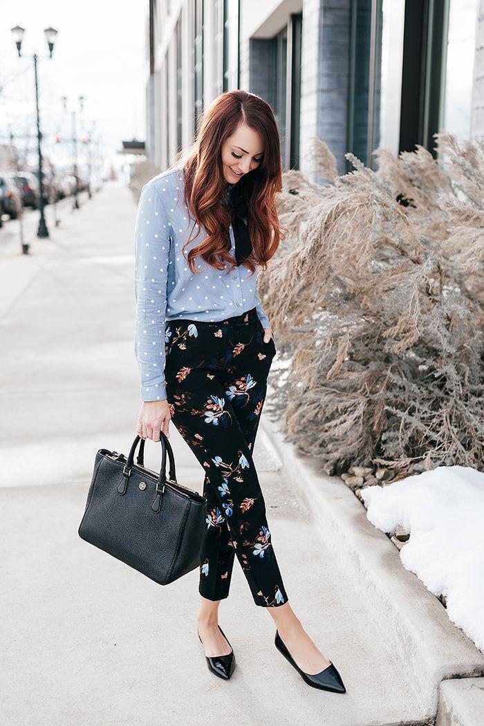 Printed Pants Outfits Ideas : Topshop floral trousers office chic | Little J Style: Printed Outfits,  Floral Outfits,  Printed Pants,  print Trousers  